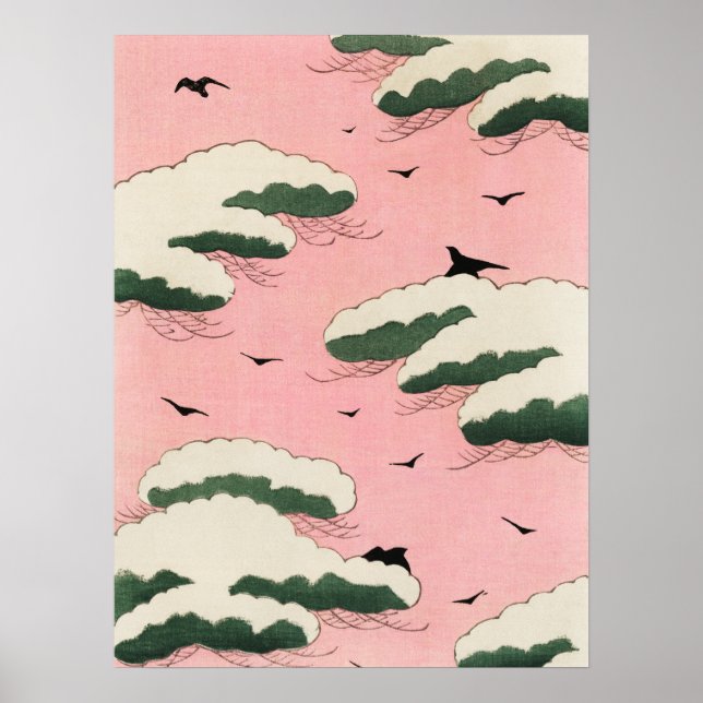 Pink Sky Clouds Japanischer Holzblock Art Print Poster (Vorne)