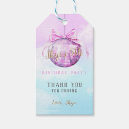 Pink Sky Discoball Girl Geburtstagsfeier Einladung Geschenkanhänger