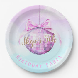 Pink Sky Discoball Girl Geburtstagsfeier Einladung Pappteller