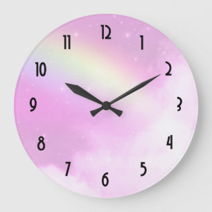 Pink Sky mit Lemon Gelber Regenbogen Große Wanduhr