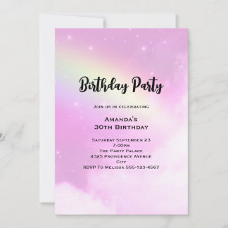 Pink Sky mit Lemon Yellow Rainbow Birthday Einladung