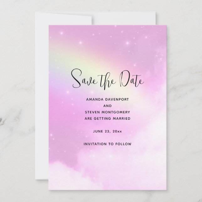 Pink Sky mit Lemon Yellow Rainbow Save the Date (Vorderseite)