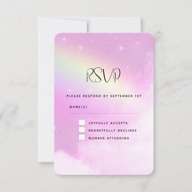 Pink Sky mit Lemon Yellow Rainbow Wedding RSVP (Vorderseite)