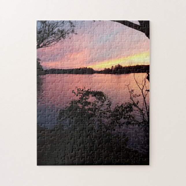 Pink Sky Sunset on Lake Puzzle (Vertikal)