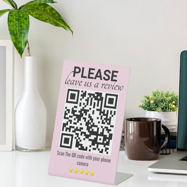 Pink Sleek & Modern QR Code "Verlass a Review" Sockelschild (Pink Sleek & Modern "Leave a Review" QR Code Pedestal Sign)