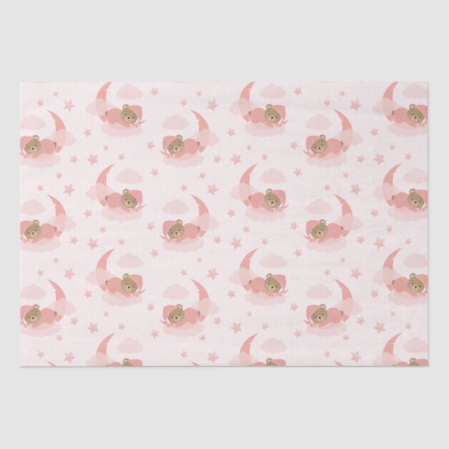 Pink Sleeping Baby Bear auf Mond Wolken & Stars Seidenpapier (Vorderseite)