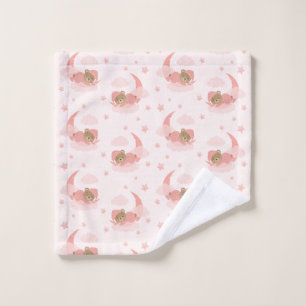 Pink Sleeping Baby Bear auf Mond Wolken & Stars Waschlappen