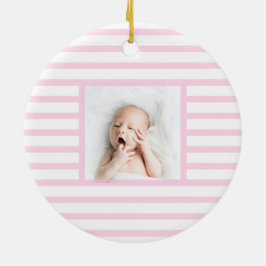 Pink Sleepy Baby Dino | Baby Pink Strip Modern Keramik Ornament