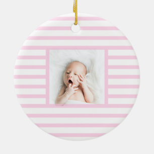Pink Sleepy Baby Dino   Baby Pink Strip Modern Keramik Ornament