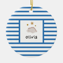 Pink Sleepy Baby Dino | Navy Blue Strip Modern