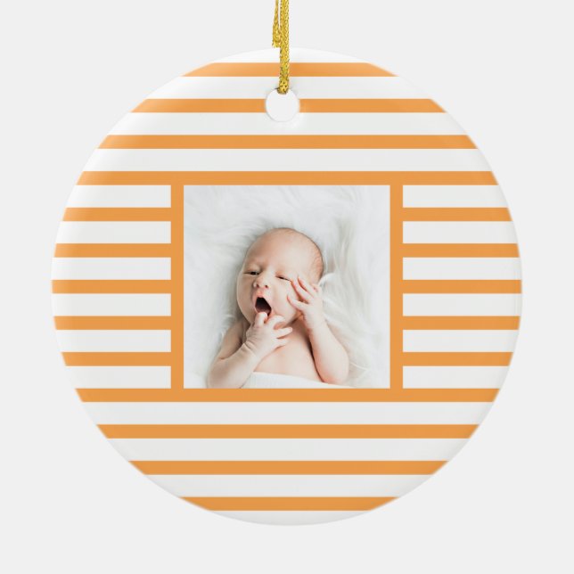 Pink Sleepy Baby Dino | Orange Stripe Modern Keramik Ornament (Hinten)