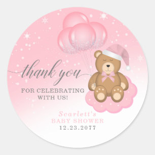 Pink Sleepy Bären Ballon Danke Baby Dusche Runder Aufkleber