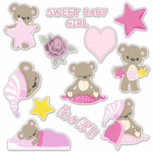 Pink Sleepy Teddy Bear Contour Aufkleber