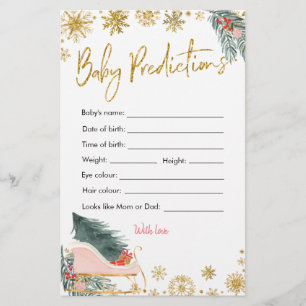 Pink Sleigh Christmas Baby Shower Baby Predication
