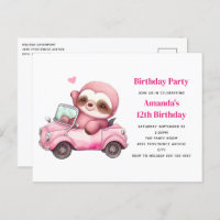 Pink Sloth Autofahren eine Cabrio-Geburtstagsparty