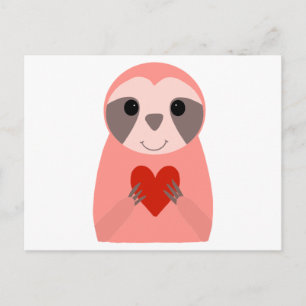 Pink Sloth Holding a Heart Postkarte