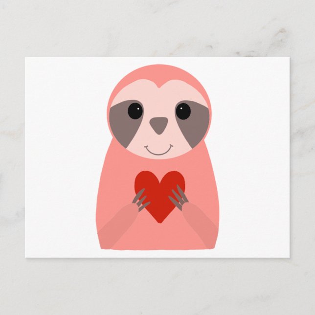 Pink Sloth Holding a Heart Postkarte (Vorderseite)