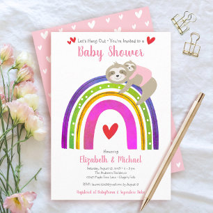 Pink Sloths Girl Baby Shower Boho Rainbow Kawaii Einladung