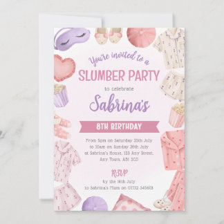Pink Slumber Party Invitation - Girls Sleepover Einladung