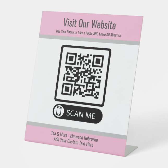 Pink Small Business Erstellen Sie QR-Code Website- Sockelschild (Vorderseite)