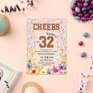 Pink Smaragd Glitter Blumen 32. Geburtstagsfeier Acryleinladungen