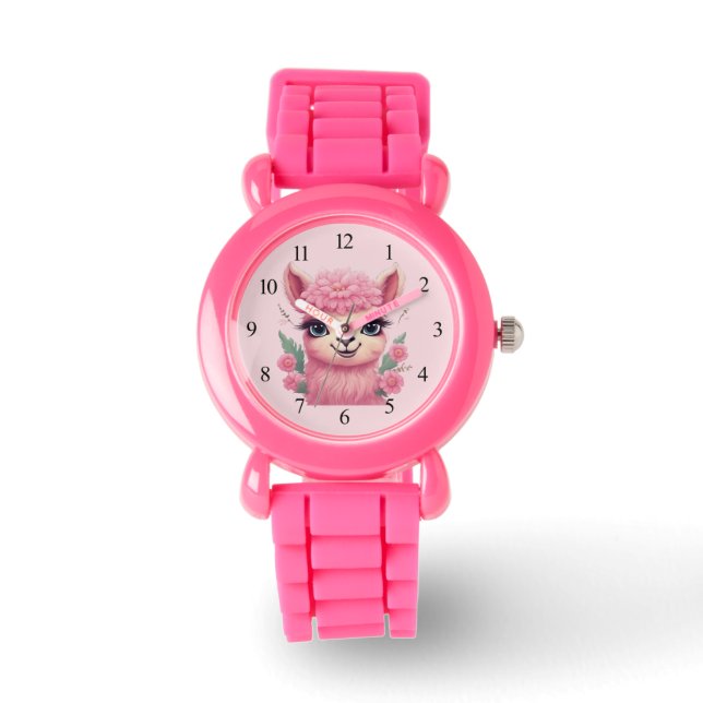 Pink Smiling Baby Lama Armbanduhr (Vorderseite)