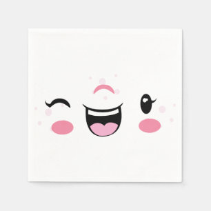 Pink Smiling Kawaii Face Napkins Serviette