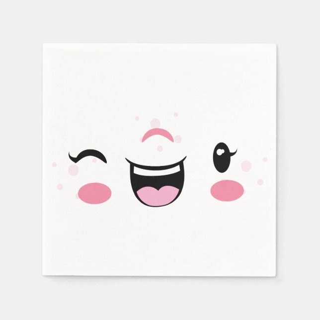 Pink Smiling Kawaii Face Napkins Serviette (Vorderseite)