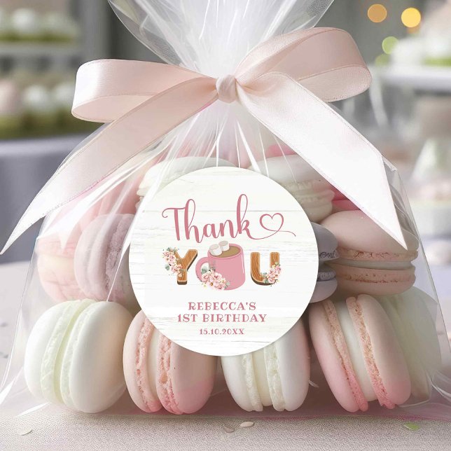 Pink S'more Girl 1. Geburtstag Danke Sticker (Von Creator hochgeladen)