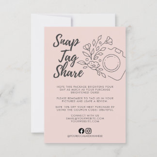Pink Snap Tag Share Small Business Thank You Card Dankeskarte