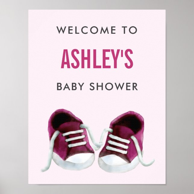 Pink Sneakers Baby Dusche Begrüßungsschild Poster (Vorne)