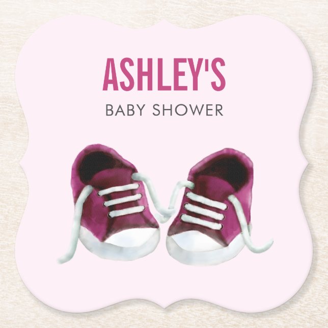 Pink Sneakers Baby Dusche Untersetzer, Paper Unter Untersetzer (Vorderseite)