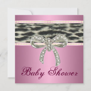 Pink Snow Leopard Diamond Bow Babydusche einladen Einladung