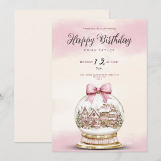  pink snowball birthday invitation einladung