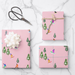 Pink Snowboarder Snowboarden Illustration Geschenkpapier Set