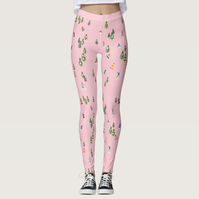 Pink Snowboarder Snowboarden Illustration Leggings (Vorderseite)