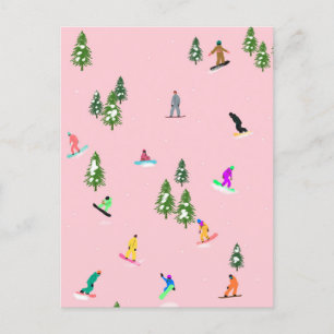 Pink Snowboarder Snowboarden Illustration Postkarte