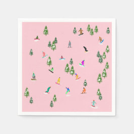 Pink Snowboarder Snowboarden Illustration Serviette