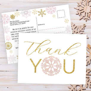 Pink Snowflake Baby Dusche Danke Postcard Postkarte