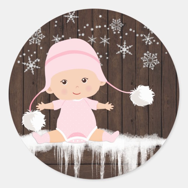 Pink Snowflake Baby Shower Stickers (Vorderseite)