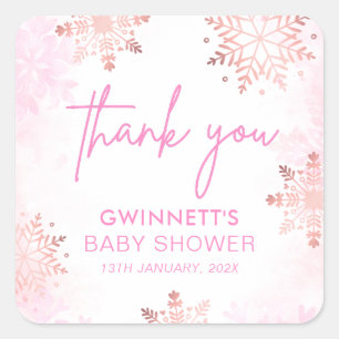 Pink Snowflake Babydusche Quadratischer Aufkleber