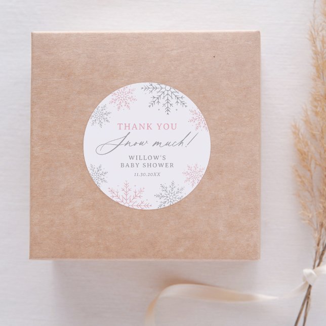 Pink Snowflake Babydusche Vielen Dank Schnee viel Runder Aufkleber (Von Creator hochgeladen)