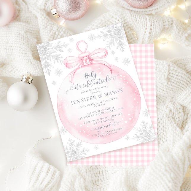 Pink Snowflake Christmas Winter Baby girl shower Einladung (Von Creator hochgeladen)