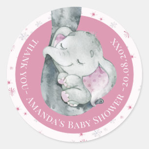 Pink Snowflake Elephant Winter Girl Babydusche Runder Aufkleber