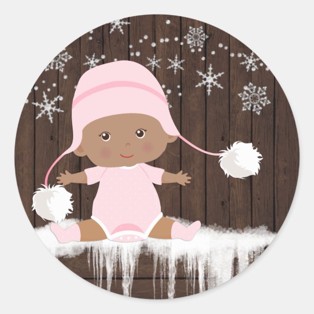 Pink Snowflake Ethnic Girl Baby Shower Aufkleber (Vorderseite)