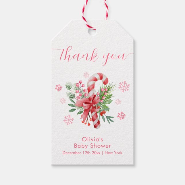 Pink Snowflake Festive Candy Girl Baby Shower  Geschenkanhänger (Vorderseite)