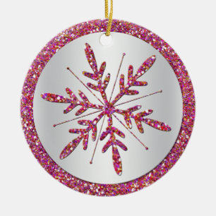 Pink Snowflake Foto Quinceañera Keepake Ornament