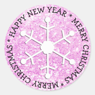 Pink Snowflake Frohe Weihnachtsaufkleber Runder Aufkleber