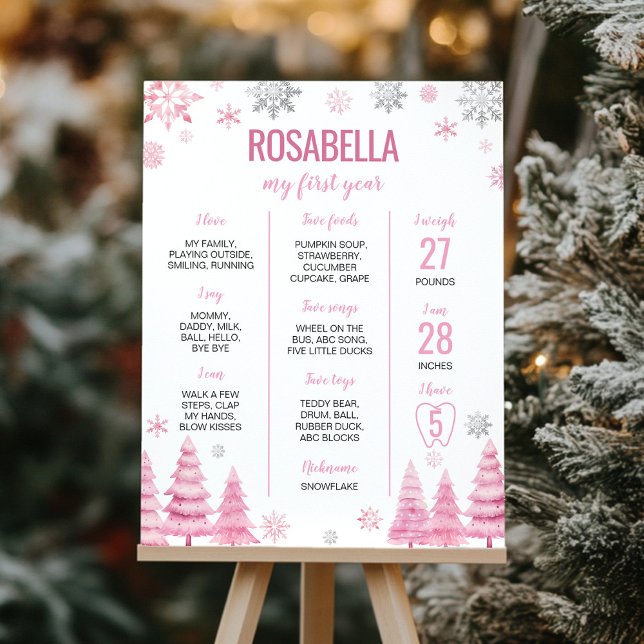 Pink Snowflake Geburtstagsparty Meilenstein Poster (Von Creator hochgeladen)