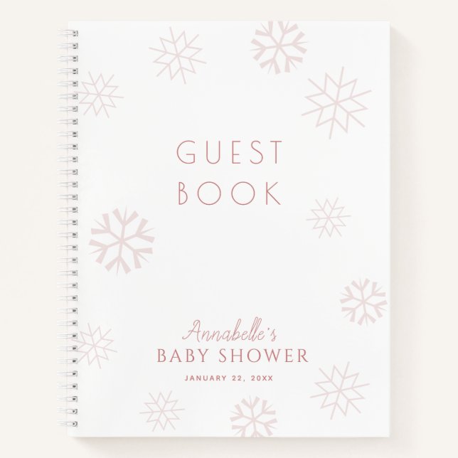 Pink Snowflake Girl Baby Shooting Guest Book Notizbuch (Vorderseite)